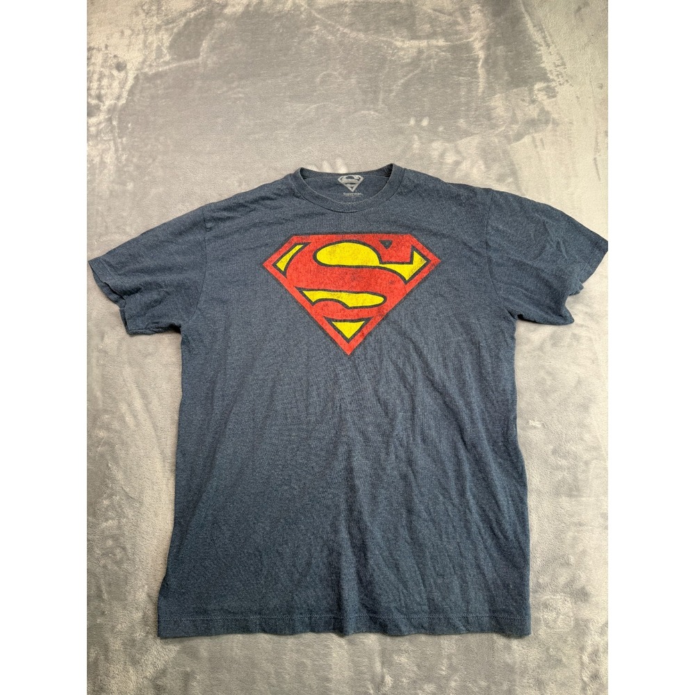 DC Comics Superman T-Shirt Men Large Blue Heather Graphic Print Logo Cotton
